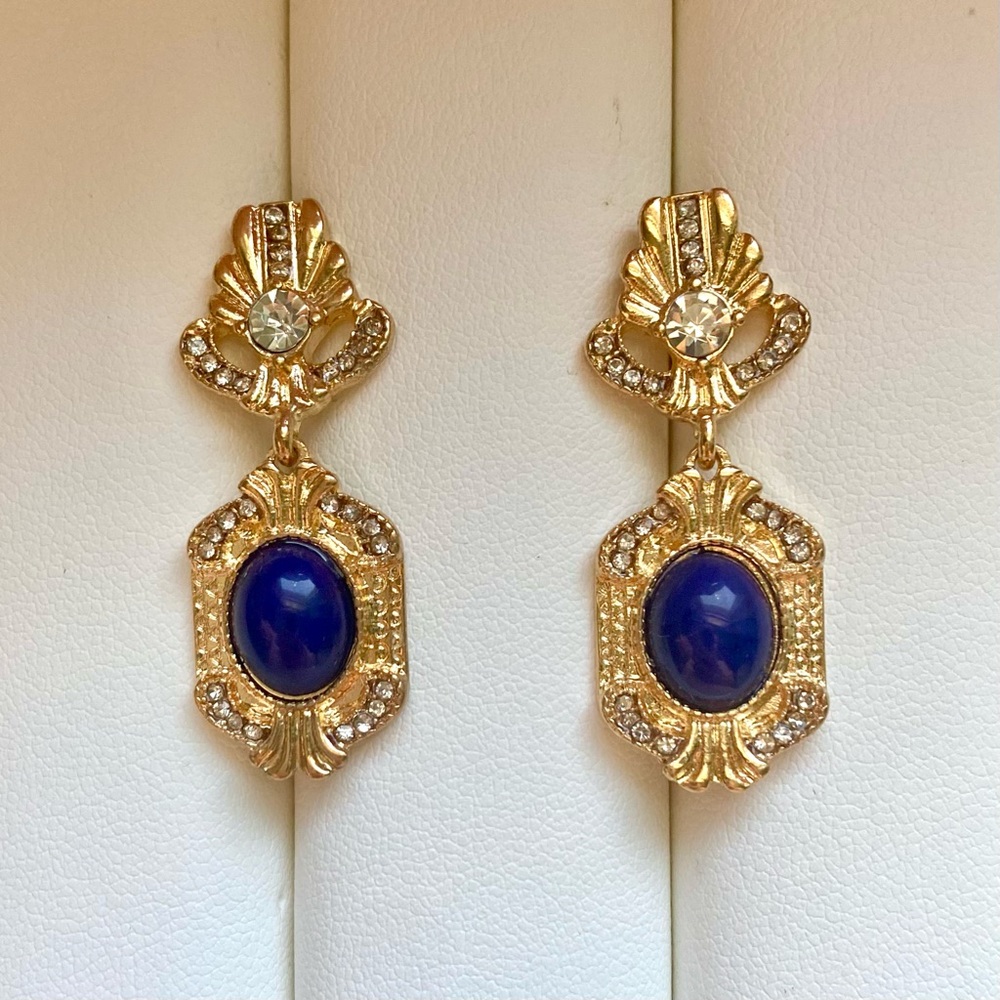 Elegant Gold and Blue Drop Earrings